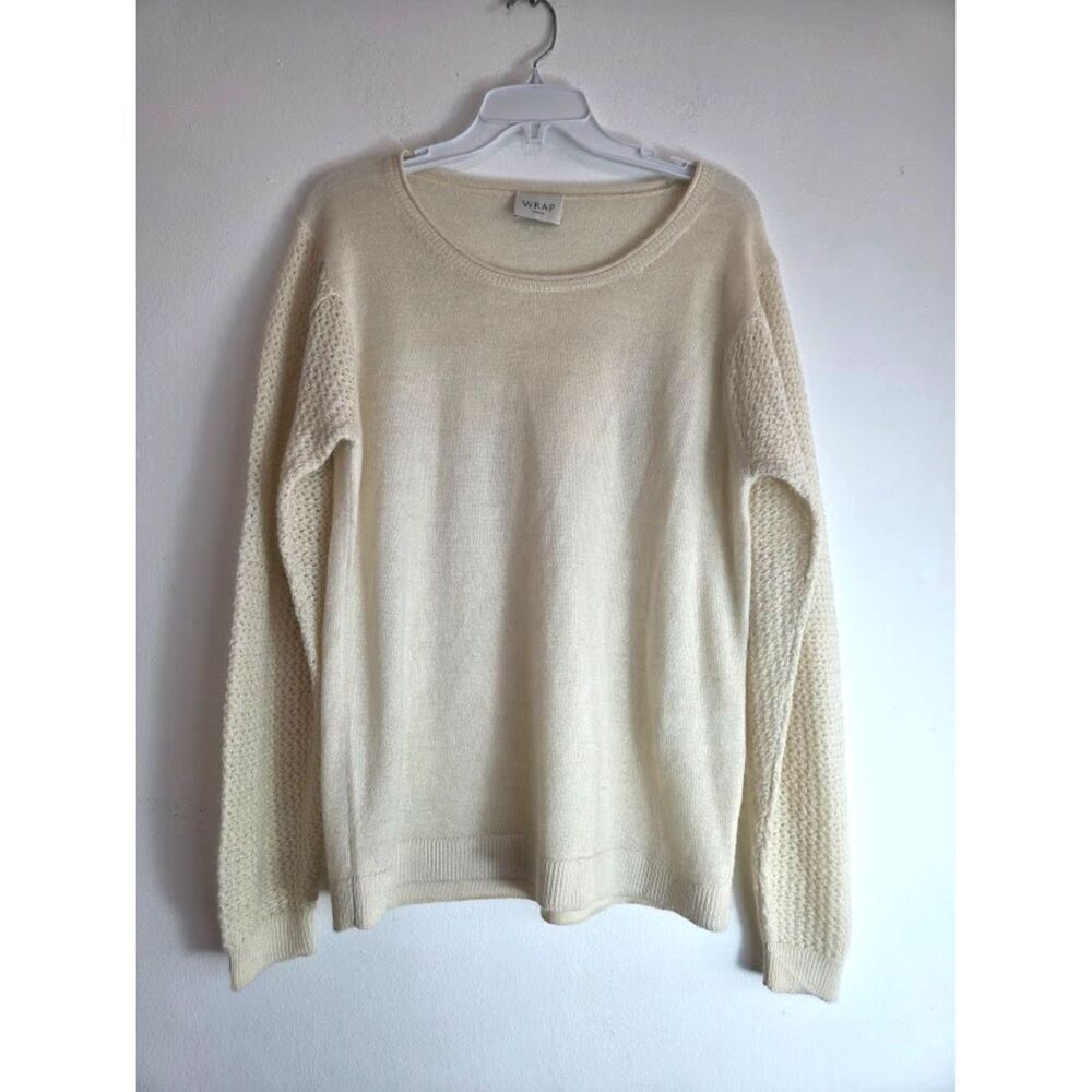 Wrap London Beige 100% Baby Alpaca Mixed Media Scoop Neck Sweater size US 8